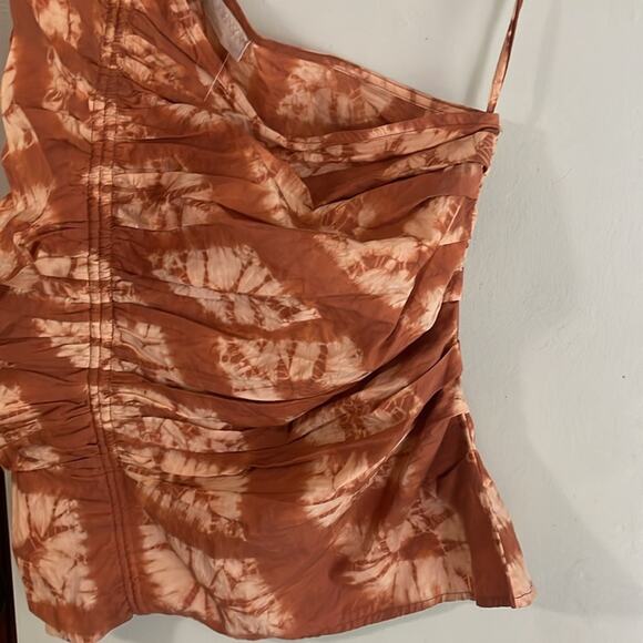 ULLA JOHNSON Senta One-Shoulder Tie Dye Stripe Cotton Top Sequoia - Picture 8 of 15